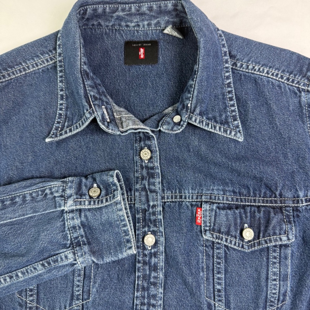 Vintage 90s Levis Red Tab Denim Shirt Jacket L Blue Jeanswear Made in HK 1998